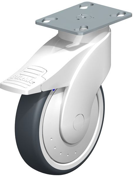 Blickle LWKX-TPA 126XK-FI-FK-PX25 Kunststoff-Lenkrolle WAVE, rostfrei, mit Anschraubplatte & Feststeller, Thermoplastisches Gummi-Elastomer, Grau, 741719