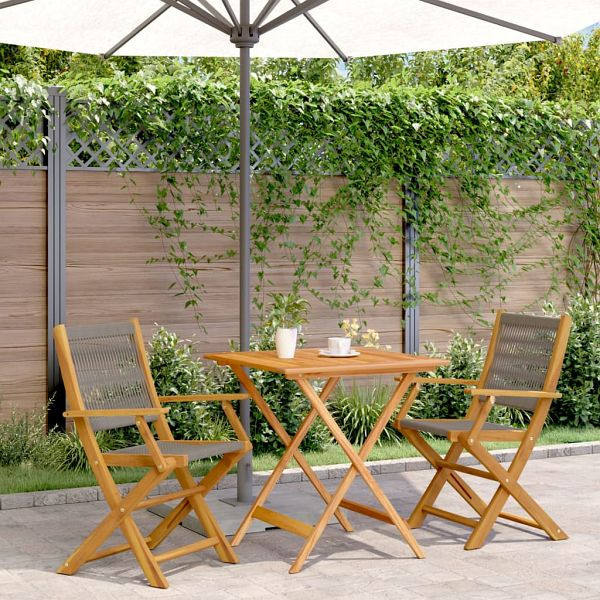 vidaXL 3-teilig Bistro-Set Grau Polypropylen und Massivholz, 3281878