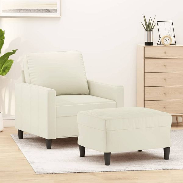 vidaXL Sessel mit Hocker Creme 60 cm Samt (100 % Polyester), 3201053