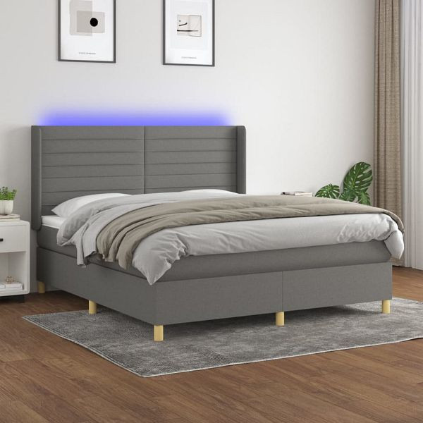 vidaXL Boxspringbett mit Matratze & LED Dunkelgrau 180x200 cm Stoff, 3138974