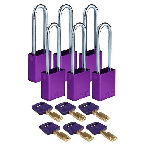 Brady Vorhängeschlösser SafeKey, Aluminium, VE: 6 Stück, lichte Bügelhöhe 76,20 mm, lila, 307964