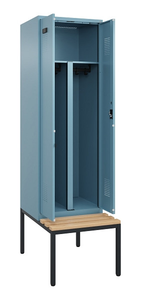 C+P PSA Doppel-Spind Evolo PLUS, Bank, 2 Abteile, 2120x600x815mm, 0010/0010, Zylinderschloss, Sitzfläche Buche-Hartholz, Sitzbank, 0490527-20P S10048