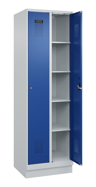 C+P Wäsche-Spind Evolo PLUS, mit Sockel, 2 Abteile, 1950x600x500mm, 7035/5010, Verschluss Zylinderschloss, Ablageböden 8, 049020-20B S10033