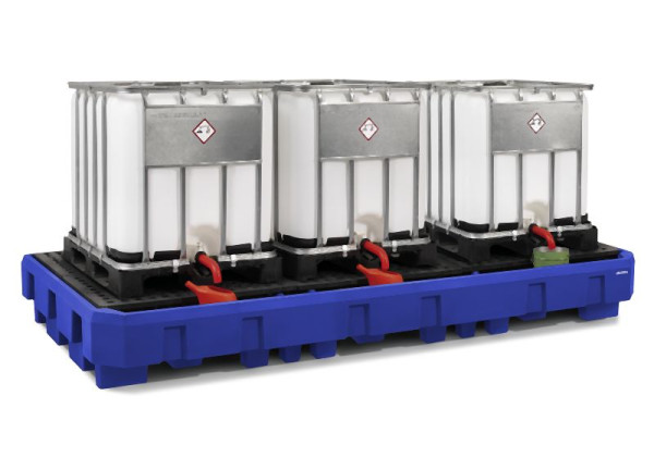 DENIOS Auffangwanne aus Polyethylen (PE) für 3 IBC à 1000 Liter, mit Abfüllbereich und Gitterrost, 328334