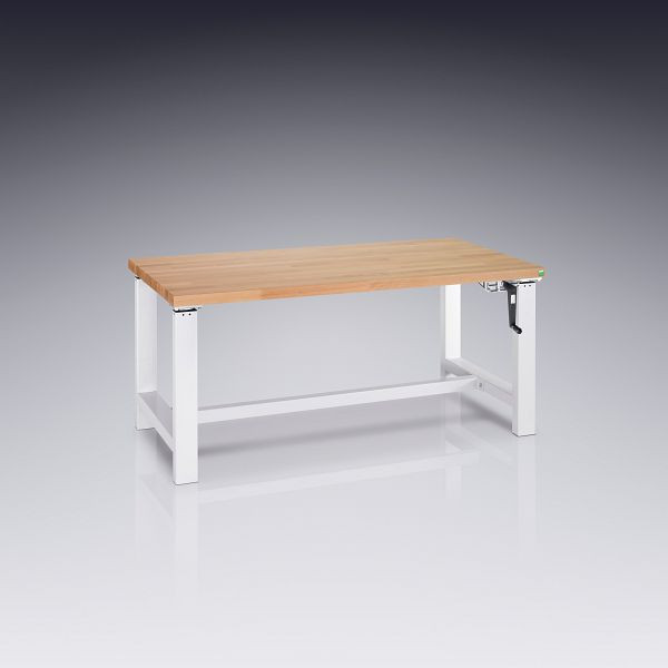 bott cubio Werkbank hydraulisch verstellbar mit Handkurbel, Querstrebenset, Rotbuche BxTxH: 1500 x 750 x 680-1060 mm Rotbuche RAL 7035, 41003306.16V