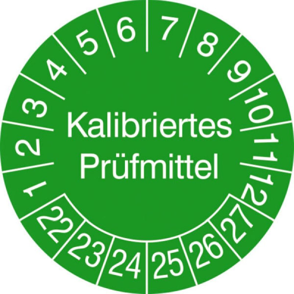 Stein HGS Prüfplaketten mit Jahresfarbe (6 Jahre), 2022-2027 / grün, Modell: Kalibriertes Prüfmittel, Menge: 500er-Rolle, 31.3653-22