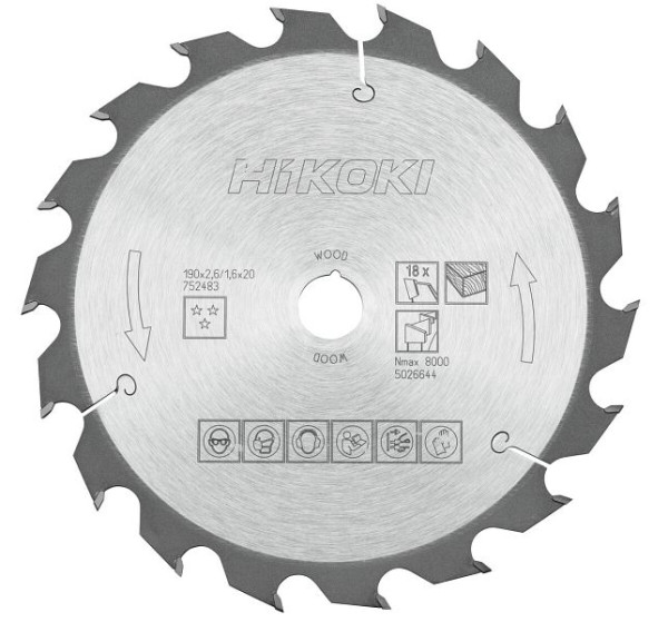 HiKOKI TCT Kreissägeblatt Holz 190x20 Z18 Wechselzahn, 752483