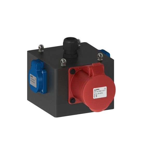 ELSPRO Vollgummi-Hängeverteiler ESSEN, Ausgang: 1 CEE 400 V 32 A, 2 Schuko, 2048301