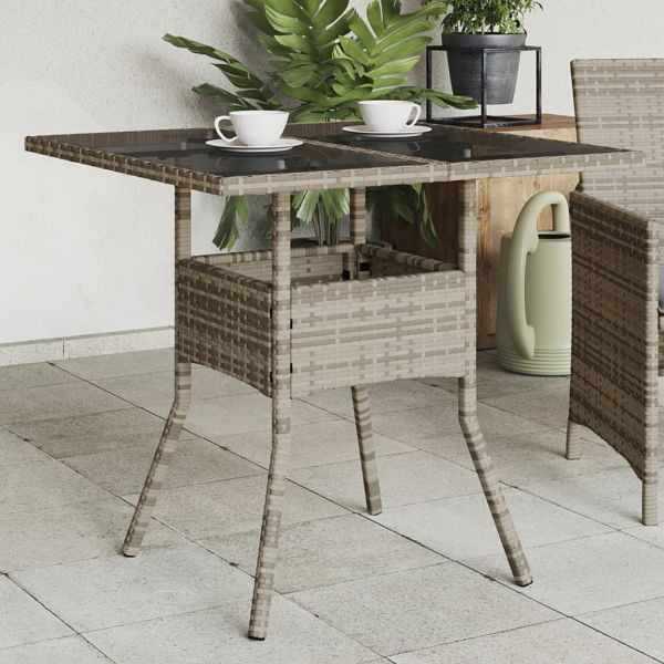vidaXL Gartentisch mit Glasplatte Grau 80x80x75 cm Poly Rattan, 365522