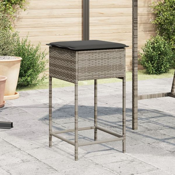 vidaXL Garten-Barhocker mit Kissen 2 Stück Grau Poly Rattan, 368319
