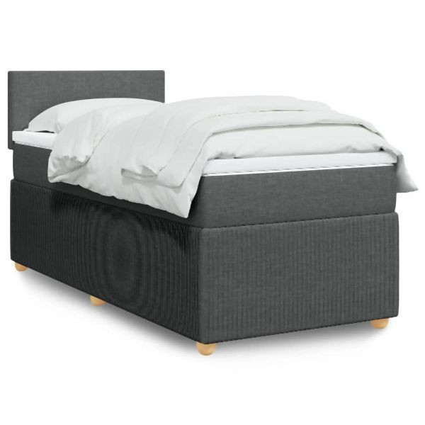 vidaXL Boxspringbett mit Matratze Dunkelgrau 90x190 cm Stoff, 3287305
