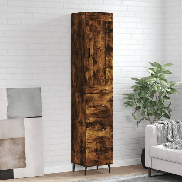 vidaXL Highboard Räuchereiche 34,5x34x180 cm Holzwerkstoff, 3200214