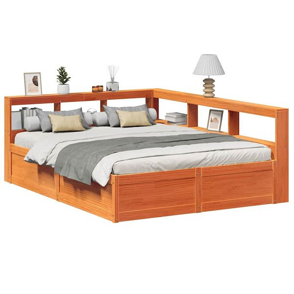 vidaXL Massivholzbett mit Regal ohne Matratze Wachsbraun 150x200 cm, 3324459