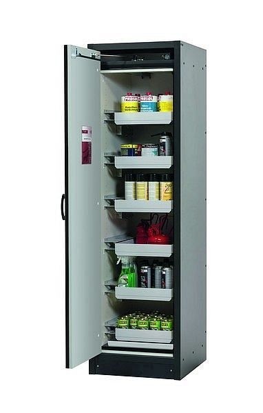 asecos Sicherheitsschrank Q-CLASSIC-30, Q30.195.056 in sicherheitsgelb RAL 1004 mit 6x Auszugswanne Standard (Stahlblech), 31002-060-30090
