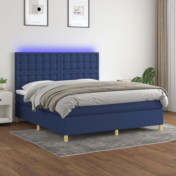 vidaXL Boxspringbett mit Matratze & LED Blau 180x200 cm Stoff, 3135779