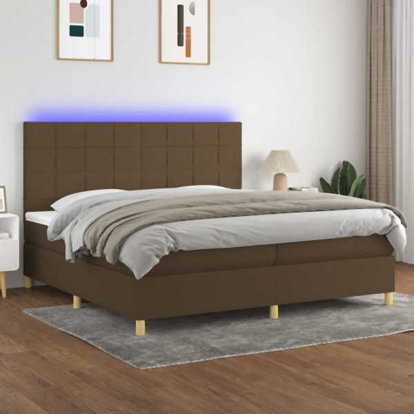 vidaXL Boxspringbett mit Matratze & LED Dunkelbraun 200x200 cm Stoff, 3135464