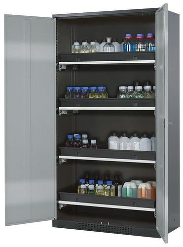 asecos Chemikalienschrank Systema-T CS-104, Korpus anthrazit, silber, inkl. 4 Tablarauszüge, 202620