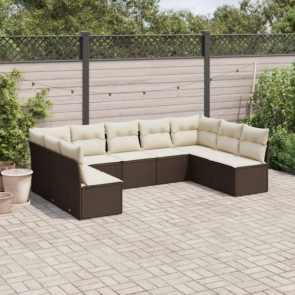 vidaXL 9-teilig Garten-Sofagarnitur mit Kissen Braun Poly Rattan, 3249912