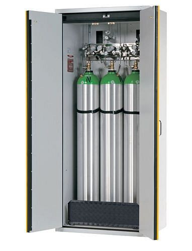 asecos Gasflaschenschrank feuerbeständig G30, 3 x 50 l Flaschen, B 900 mm, 2-flügelige Tür, grau/gelb, 144520
