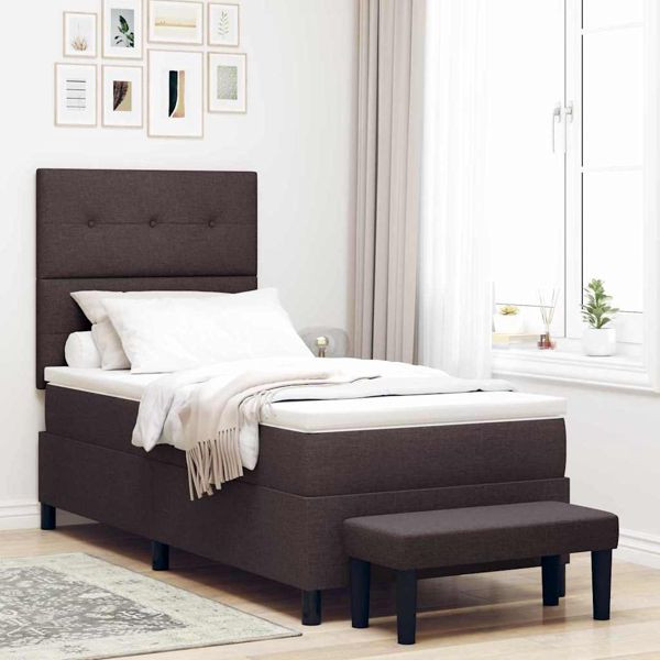vidaXL Boxspringbett mit Matratze Dunkelbraun 90 x 190 cm Stoff, 3344033
