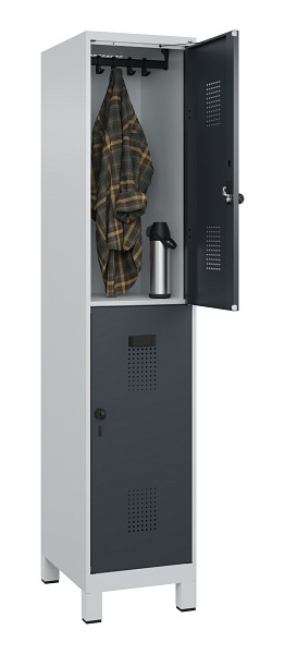 C+P Doppelstöckiger Spind Evolo PLUS, mit Füßen, 2 Fächer, 1950x400x500mm, 7035, RAL 7016 Anthrazitgrau, Drehriegel, 049310-12 S10012