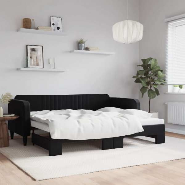 vidaXL Tagesbett Ausziehbar Schwarz 90x200 cm Samt, 3197067