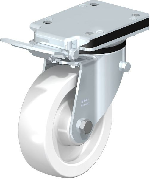 Blickle LK-SPO 160G-IS Stahlblech-Lenkrolle, schwere Ausführung, mit Anschraubplatte & Feststeller, Polyamid, Weiß, 852853