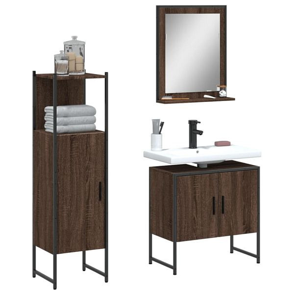 vidaXL 3-teilig Badmöbel-Set Braun Eichen-Optik Holzwerkstoff, 3214348