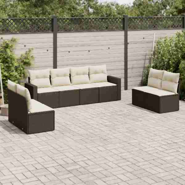 vidaXL 8-tlg. Garten-Sofagarnitur mit Kissen Braun Poly Rattan, UV-beständig, 3251190
