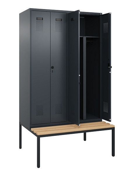 C+P PSA Doppel-Spind Evolo PLUS, Bank, 4 Abteile, 2120x1200x815mm, 7016/7016, Drehriegel, Sitzfläche Buche-Hartholz, Sitzbank, 0490527-40P S10016
