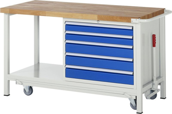 RAU Absenkbare Werkbank 8000 - Modell 8271, B1500 x T700 x H880 mm, mit 5 Schubladen, 15-8271A6-157B4F.11