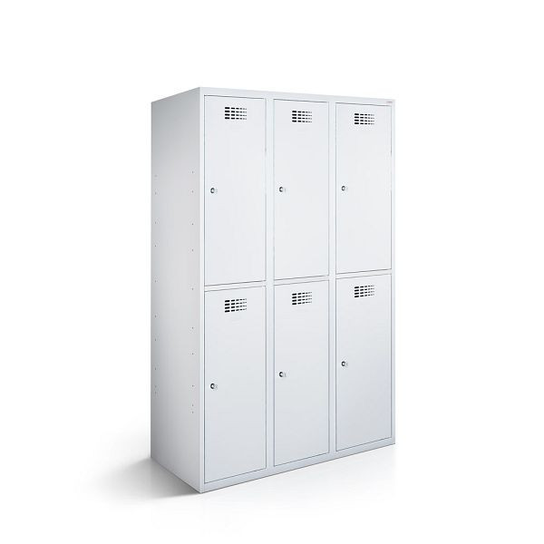Rotstahl Garderobenschrank, 6 Abteile, Abteilbreite 40 cm, ECO, kurzer Sockel, Lichtgrau, 1210-030200-1201112-7035-7035ECOZYL