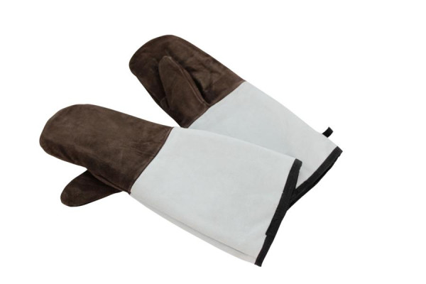 Schneider Leder-Backhandschuhe Fäustling, 450 mm, braun, mit Stulpen-grau, VE: 1 Paar, 310111