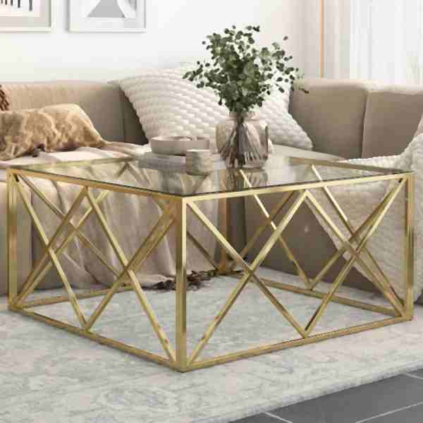 vidaXL Couchtisch Golden Edelstahl und Hartglas, 349978