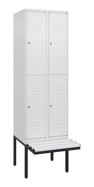 C+P Doppelstöckiger Spind Classic PLUS, 2 Abteile, 2120x600x815mm, 9016/9016, Zylinderschlösser, schwebende Sitzfläche, 0803407-20 S10029