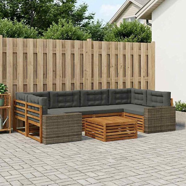 vidaXL Outdoor-Sofagarnitur 7-teilig Natur und Anthrazit Polyester, 3383100