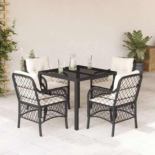 vidaXL 5-tlg. Garten-Essgruppe mit Kissen Schwarz Poly Rattan, 3212019