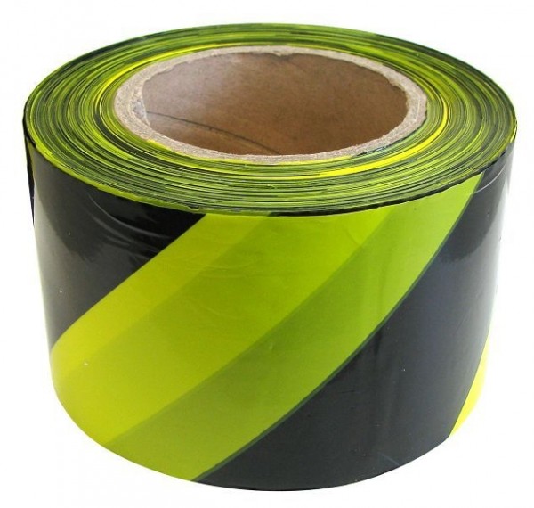 Dörner + Helmer Polyethylen Absperrband 80 mm breit, Spule, Folie, schwarz/gelb, 500 m, VE: 4 Stück, 490057