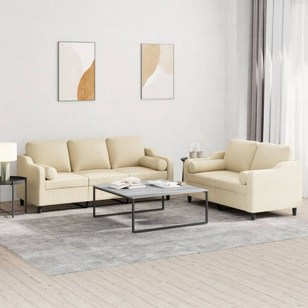 vidaXL 2-teilig Sofagarnitur mit Kissen Creme Stoff, 3201852