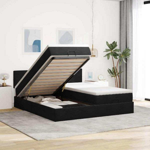 vidaXL Ottoman-Bett mit Matratzen & LEDs Schwarz 180x200 cm Samt, 3312925