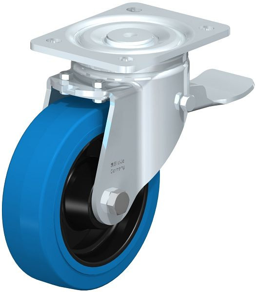 Blickle LH-POEV 160XR-ST-SB Stahlblech-Lenkrolle, Schwerlast-Ausführung, mit Anschraubplatte & Feststeller, Elastik-Vollgummi, Blau, 851811