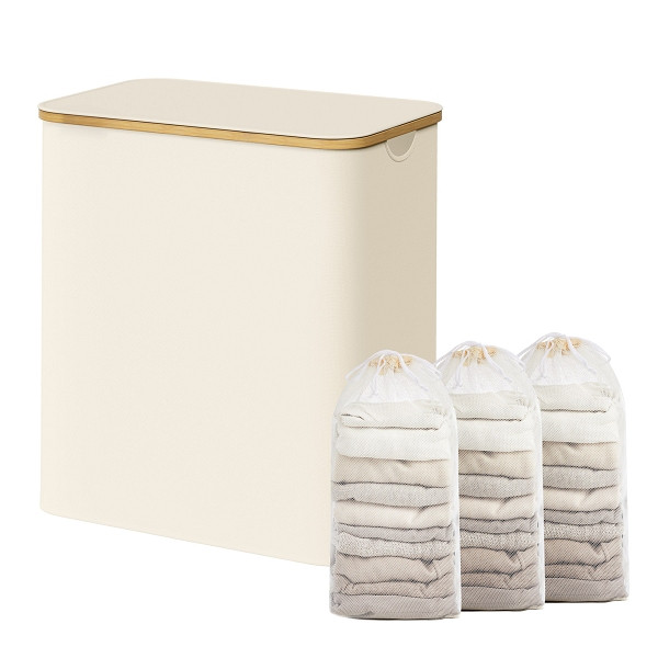 SONGMICS Wäschekorb, Weiß, 60x38,5x70,5 cm, LCB515W01