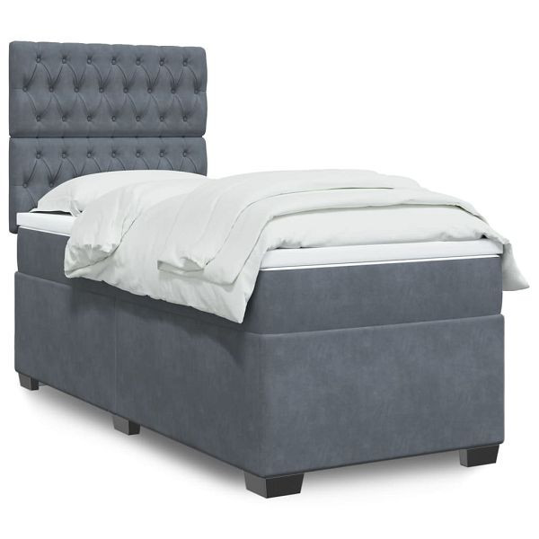 vidaXL Boxspringbett mit Matratze Dunkelgrau 80x200 cm Samt, 3290769