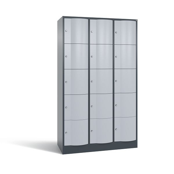 C+P Schließfachschrank Resisto, 15 Fächer, H1950xB1148xT540 mm, Anthrazit/Weißalu, 8570-372 S11239