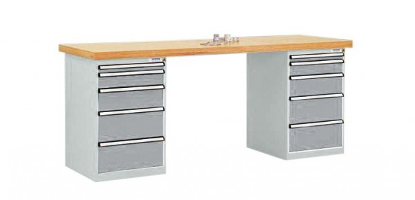 Manuflex Werkbanksystem COMBI, 2 Gehäuse Modell 1 mit Multiplexplatte, BxTxH = 2000 x 700 x 840 mm, Alusilber, TP5091.9006
