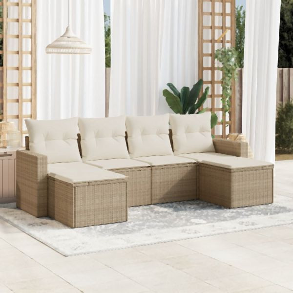 vidaXL 6-tlg. Garten-Sofagarnitur mit Kissen Beige Poly Rattan, 3251655