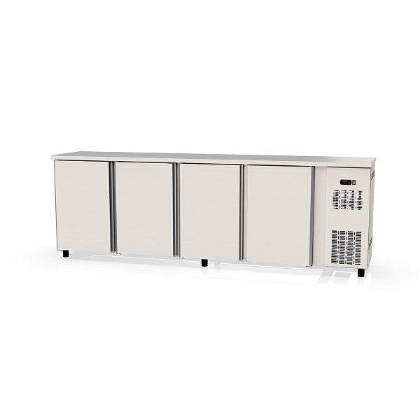 Vaiotec TOPLINE Barkühltisch 530 Edelstahl / 4 Türen, Fassungsvermögen netto 630 Liter, 256,5x53x85 cm, 11388