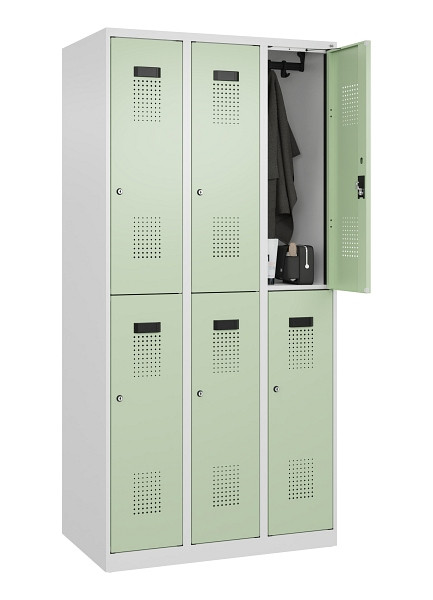 C+P Doppelstöckiger Spind Evolo PLUS, 6 Fächer, 1850x900x500mm, 9016/6019, Zylinderschloss, 049300-30 S10046