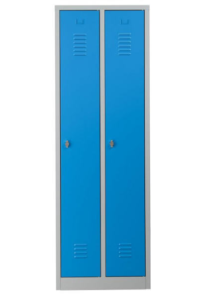 Gürkan Garderobenschrank, 50 x 60 x 180 cm, Lichtgrau, Lichtblau, Vorhangschloss, Hutboden & Kleiderhaken, WRC/2.1860, 103493