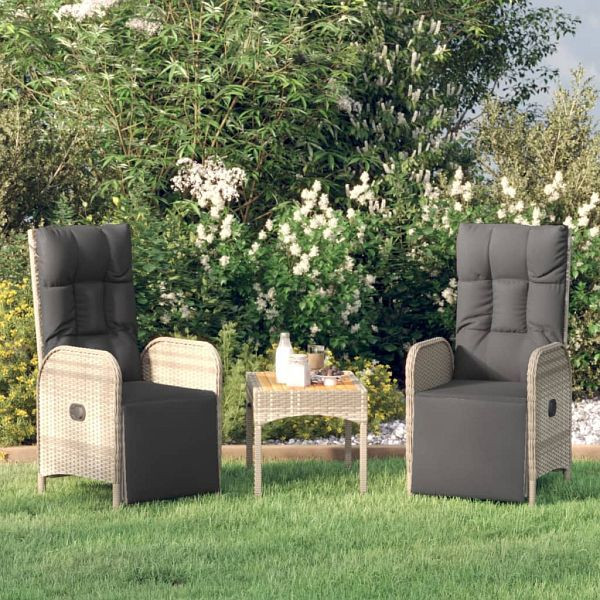 vidaXL Garten-Relaxstühle 2 Stück mit Tisch Grau Poly Rattan, 319909